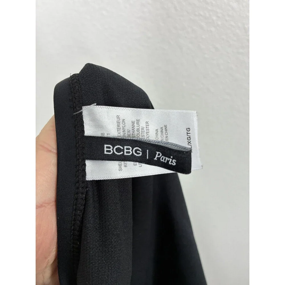 BCBG Paris Bikini Swim Bottom Womens XL Black High Waisted Ruched Side Ties
